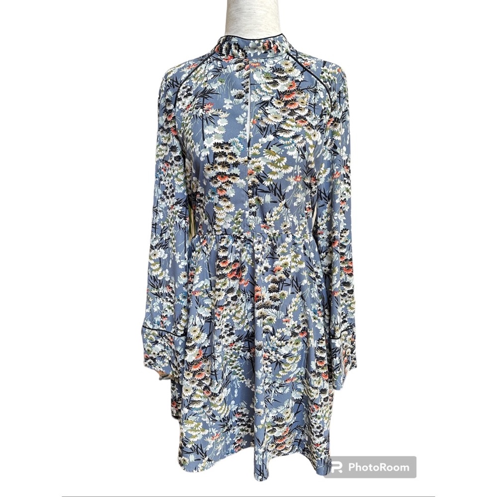 Zara Floral Gathered Waist Long Sleeves Mini Dress, NWOT, M - Picture 4 of 15